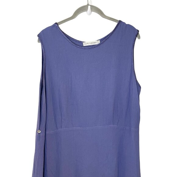 Cut Loose Blue Crinkle Teacher Dress L Lagenlook Sleeveless Rayon Midi Button - Picture 3 of 6